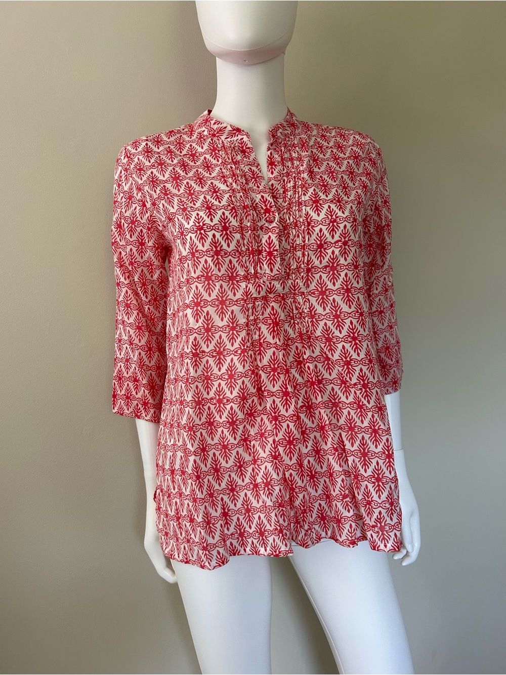 Roberta Roller Rabbit XS Pink White Block Print Cotton Tunic Boho Blouse